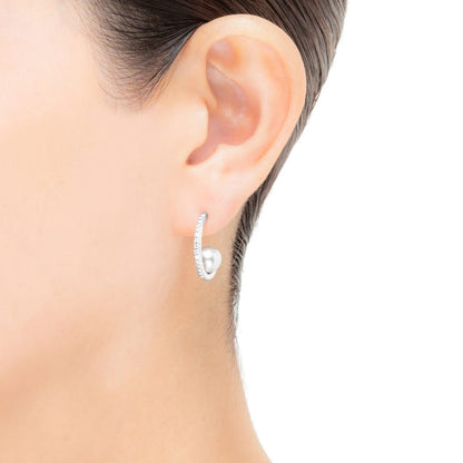 Zhuji Cultured Pearl and Diamond Hoop Earrings