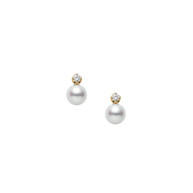 Classic Zhuji Cultured Pearl Earrings with Diamond in Yellow