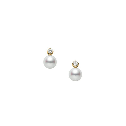 Classic Zhuji Cultured Pearl Earrings with Diamond in Yellow