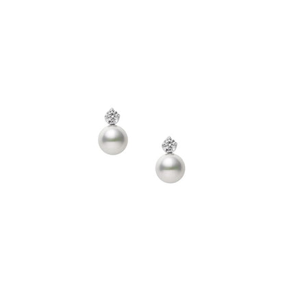 Classic Zhuji Cultured Pearl Earrings with Diamond in Silver