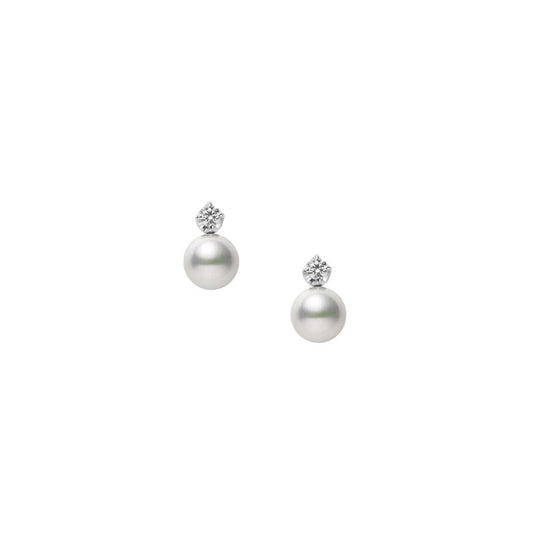 Classic Zhuji Cultured Pearl Earrings with Diamond in Silver