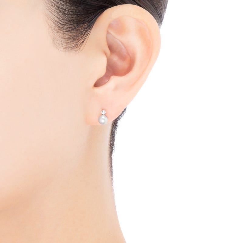 Classic Zhuji Cultured Pearl Earrings with Diamond in Silver