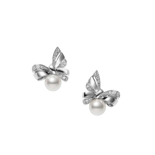 Jeux de Rubans Zhuji Cultured Pearl and Diamond Earrings in Silver