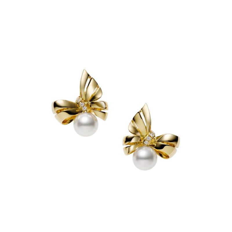 Jeux de Rubans Zhuji Cultured Pearl and Diamond Earrings in Yellow