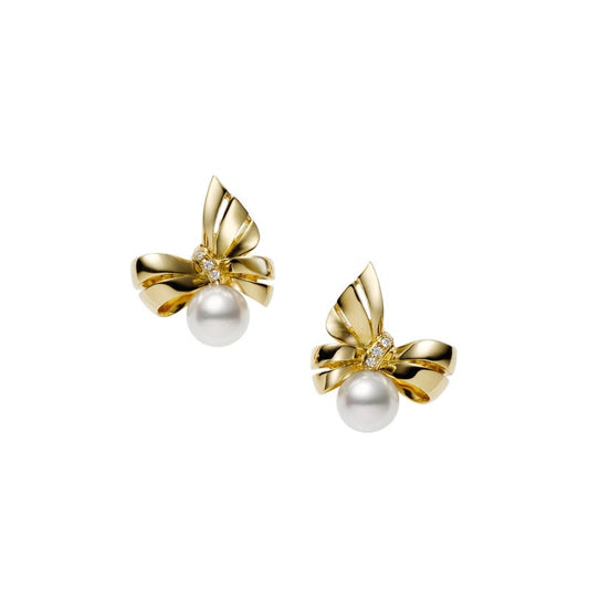 Jeux de Rubans Zhuji Cultured Pearl and Diamond Earrings in Yellow