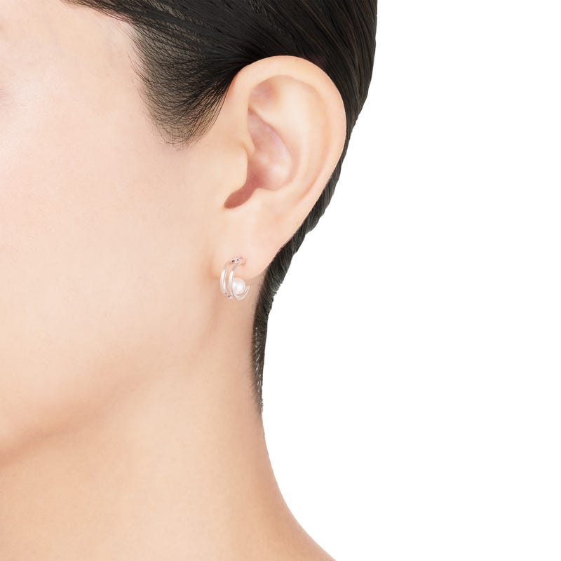 Zhuji Cultured Pearl Hoop Earrings in Silver