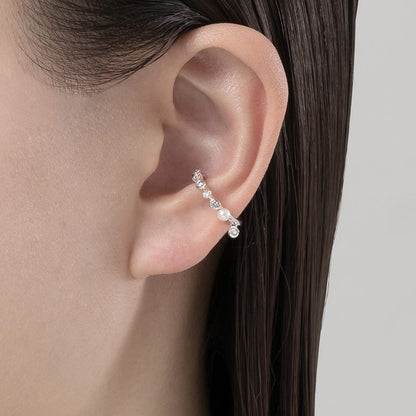 Zhuij Cultured Pearl and Diamond Ear Cuff in Silver