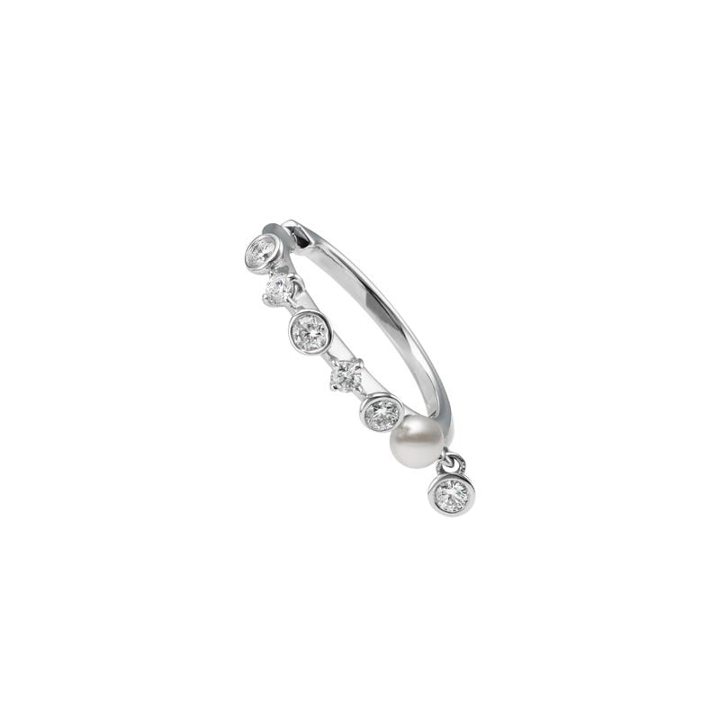 Zhuij Cultured Pearl and Diamond Ear Cuff in Silver
