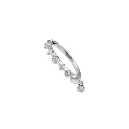 Zhuij Cultured Pearl and Diamond Ear Cuff in Silver