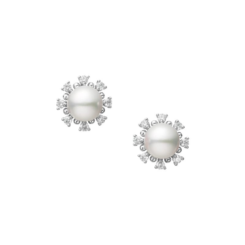 Classic Zhuji Cultured Pearl and Diamond Earrings in Silver