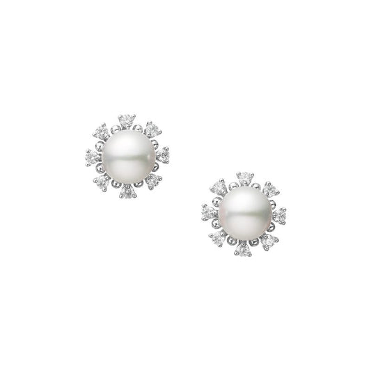 Classic Zhuji Cultured Pearl and Diamond Earrings in Silver