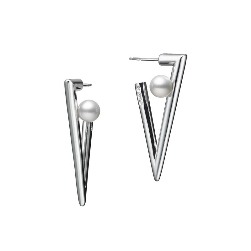 V Code Zhuji Cultured Pearl Earrings in Silver