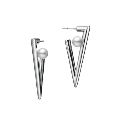 V Code Zhuji Cultured Pearl Earrings in Silver