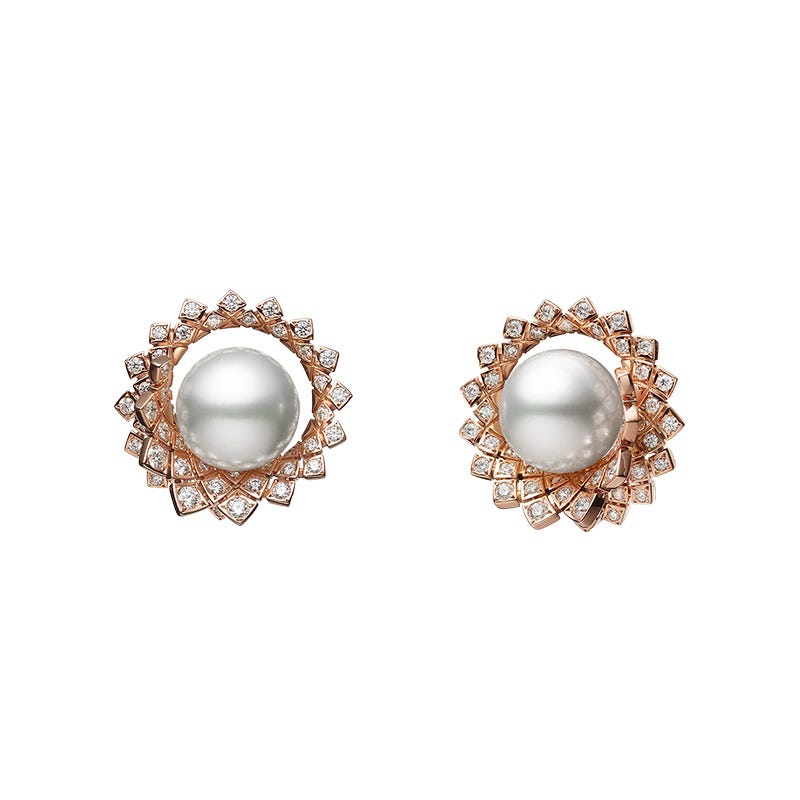Arabesque Collection White South Sea Cultured Pearl and Diamond Earrings