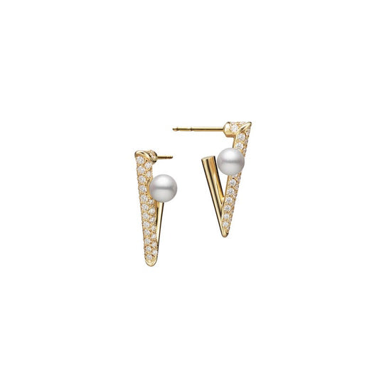 Zhuji Cultured Pearl and Diamond V Code Earrings in Yellow