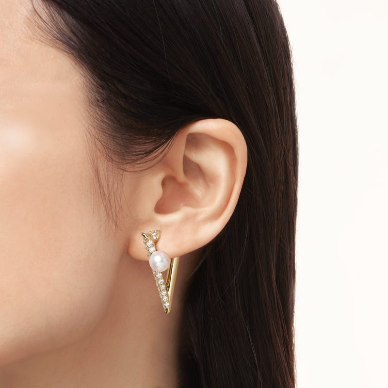 Zhuji Cultured Pearl and Diamond V Code Earrings in Yellow
