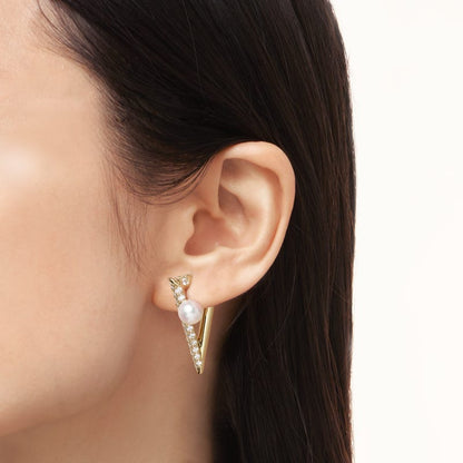 Zhuji Cultured Pearl and Diamond V Code Earrings in Yellow