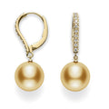Golden South Sea Cultured Pearl Earrings with Diamonds in Yellow