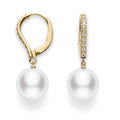 White South Sea Cultured Pearl Earrings with Diamonds in Yellow