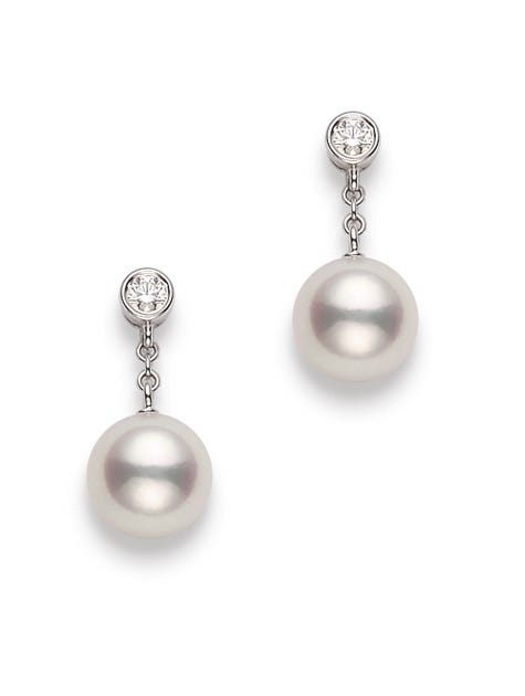 Classic Zhuji Cultured Pearl and Diamond Drop Earrings