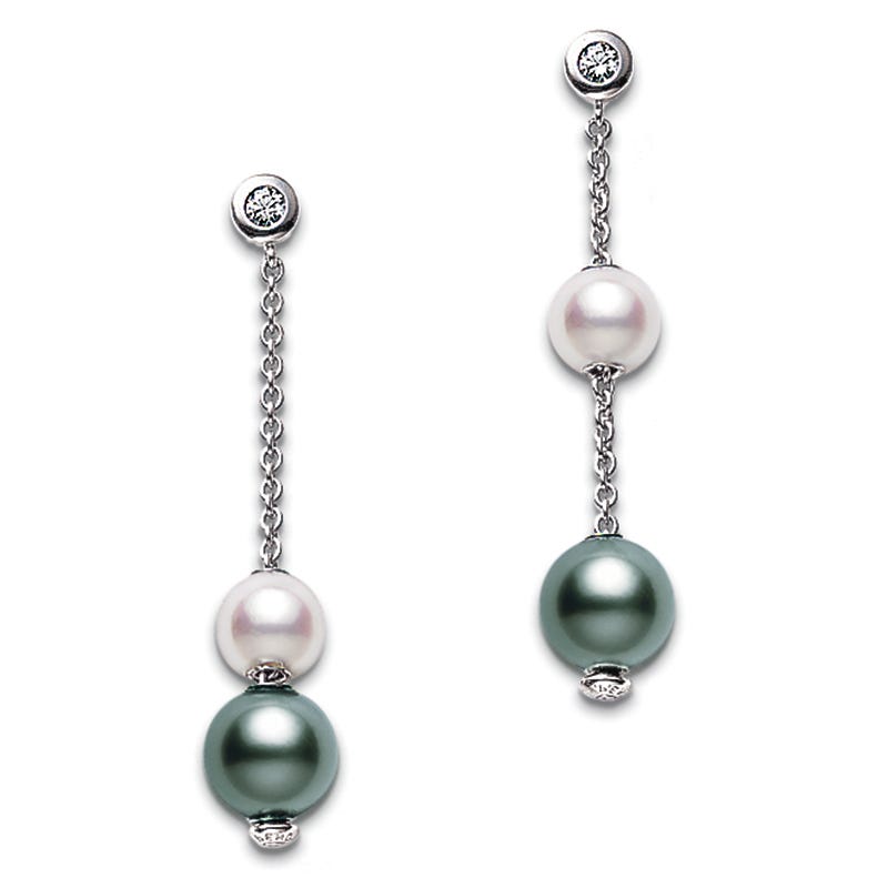 Pearls in Motion Black South Sea and Zhuji Cultured Pearl Earrings in Silver