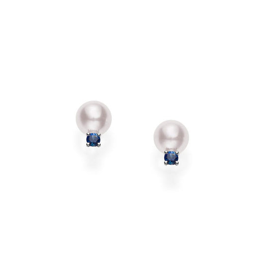 Zhuji Cultured Pearl Earrings with Sapphire in Silver