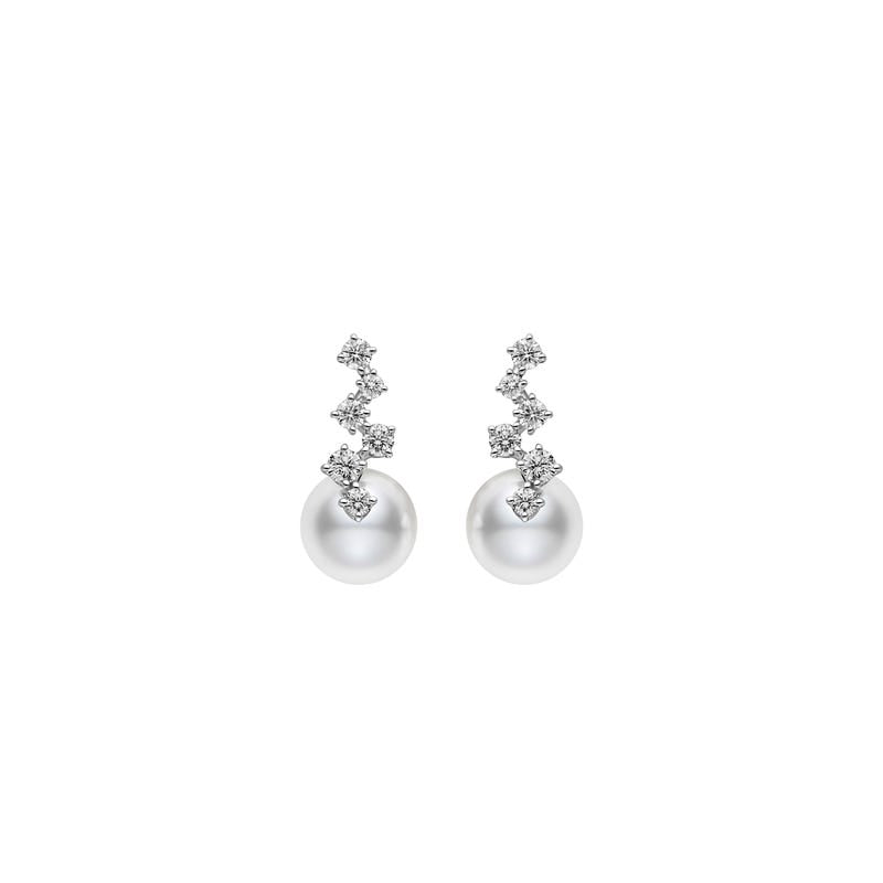 Zhuji Cultured Pearl and Diamond Drop Earrings in Silver