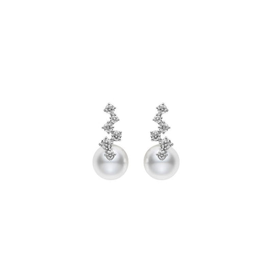 Zhuji Cultured Pearl and Diamond Drop Earrings in Silver