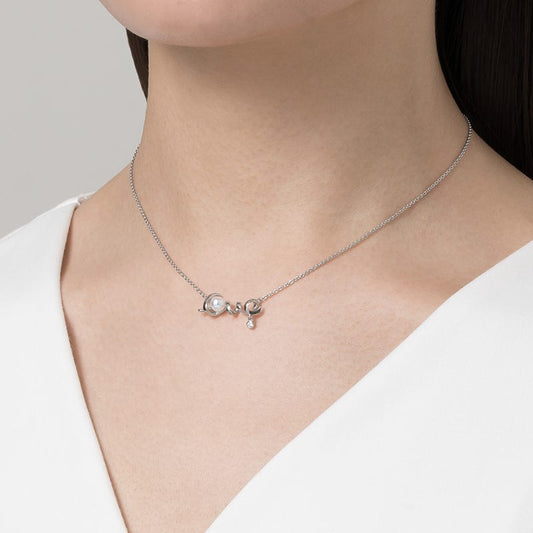 Zhuji Cultured Pearl and Diamond Love Pendant in Silver