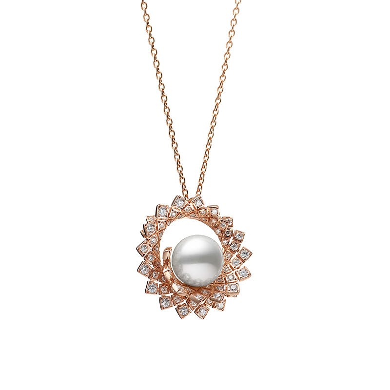 Arabesque Collection White South Sea Cultured Pearl and Diamond Pendant in Pink