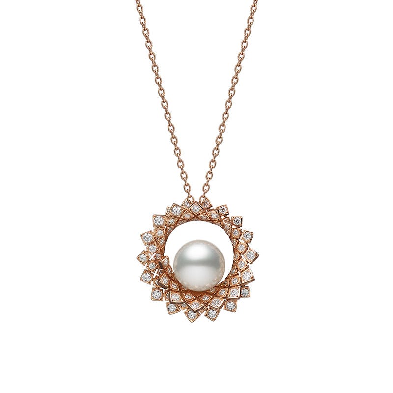 Arabesque Collection White South Sea Cultured Pearl and Diamond Pendant in Pink