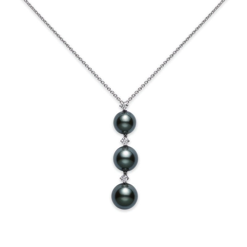 3 粒パールドロップ ブラック 南洋養殖真珠ペンダント