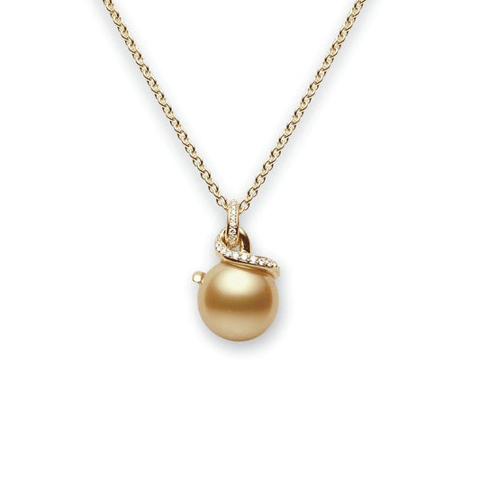 Twist Gold South Sea Cultured Pearl and Diamond Pendant in Yellow