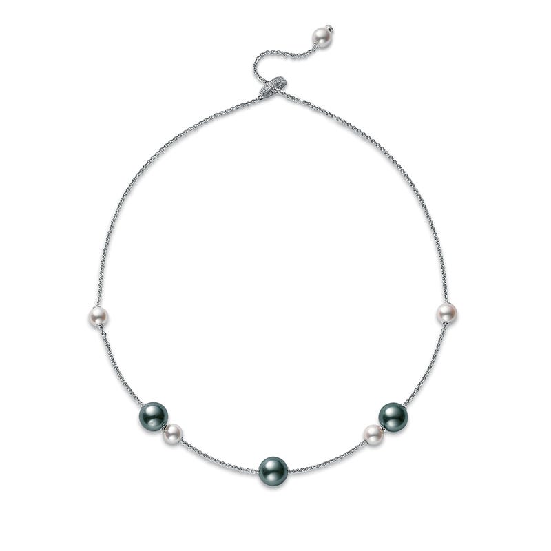 Pearls in Motion Black South Sea and Zhuji Cultured Pearl Necklace with Diamonds in White