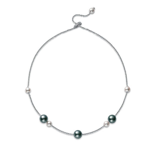 Pearls in Motion Black South Sea and Zhuji Cultured Pearl Necklace with Diamonds in White