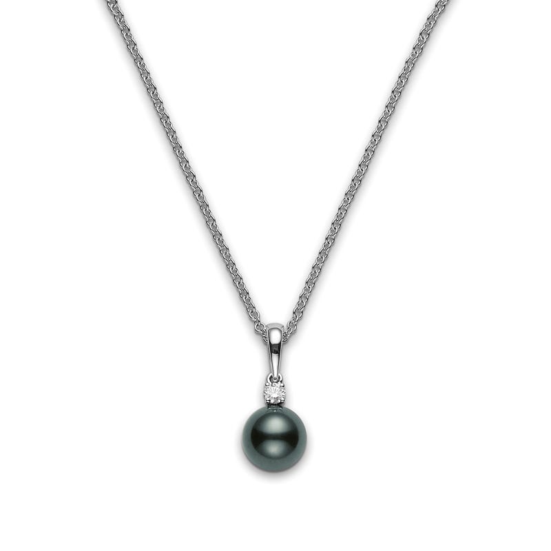 Black South Sea Cultured Single Pearl and Diamond Pendant in Silver