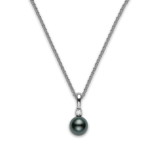 Black South Sea Cultured Single Pearl and Diamond Pendant in Silver