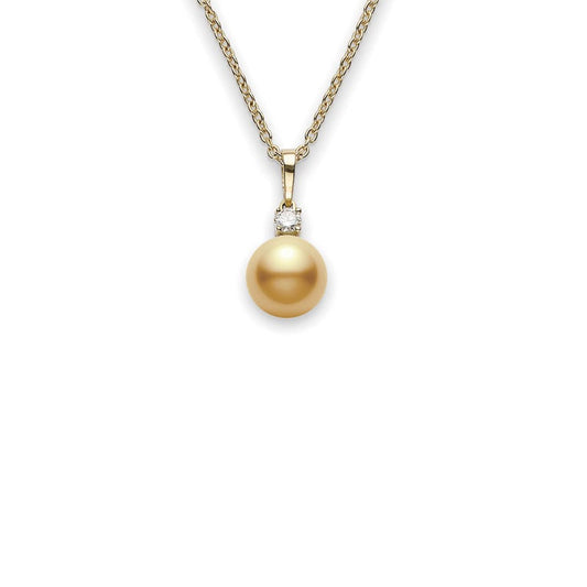 Golden South Sea Cultured Pearl & Diamond Pendant in Yellow