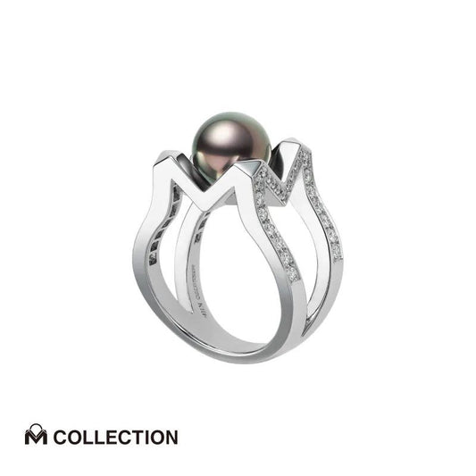 M Collection Black South Sea Cultured Pearl Ring in Silver