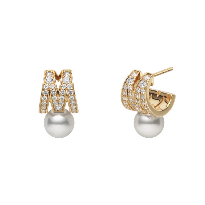 M Signature Zhuji Cultured Pearl and Diamond Earrings in Yellow
