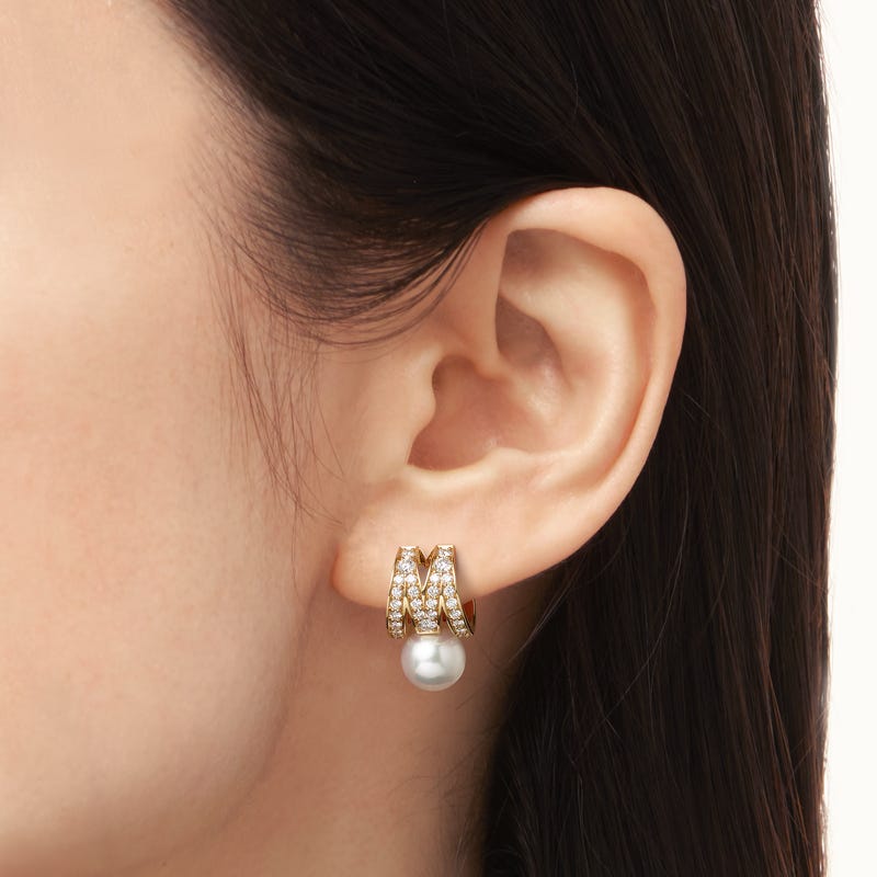 M Signature Zhuji Cultured Pearl and Diamond Earrings in Yellow