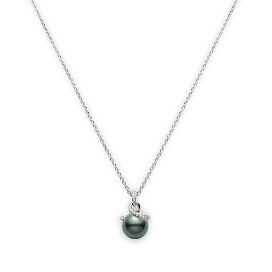 Twist Black South Sea Cultured Pearl and Diamond Pendant in Silver