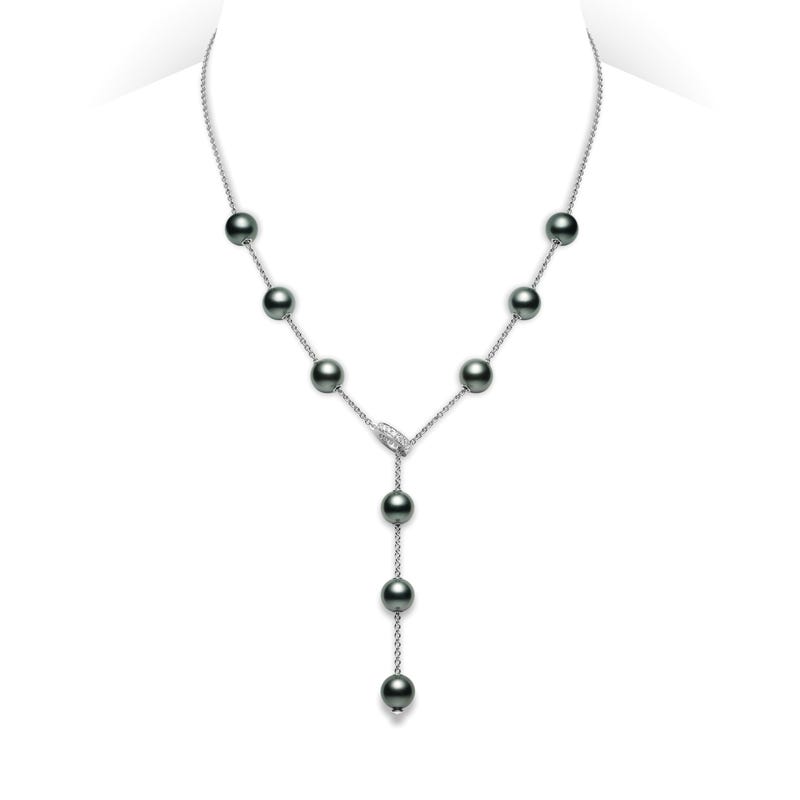 Pearls in Motion Black South Sea Cultured Pearl and Diamond Necklace in White