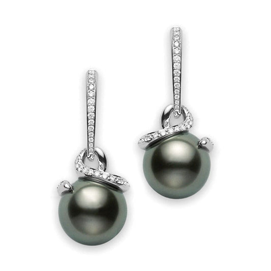 Twist Black South Sea Pearl Cultured Earrings in Silver
