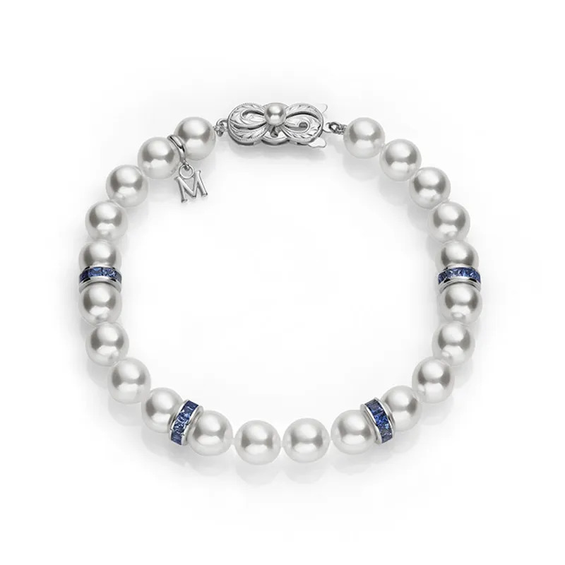 Ocean Zhuji Cultured Pearl and Sapphire Rondelle Bracelet in Silver