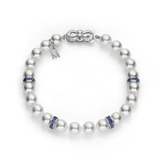 Ocean Zhuji Cultured Pearl and Sapphire Rondelle Bracelet in Silver